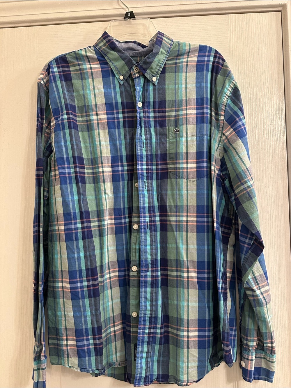 crown & ivy Blue and Green Plaid Button-Down Shirt